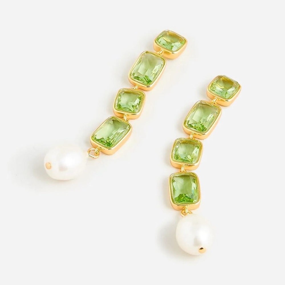 Crystal-and-pearl drop earrings Green Pistachio Gemstone and Gold finish